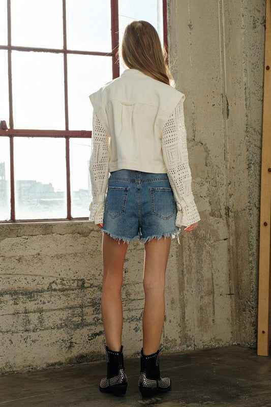 Twill Crop Crochet Jacket for Stylish Layering - Akana Style