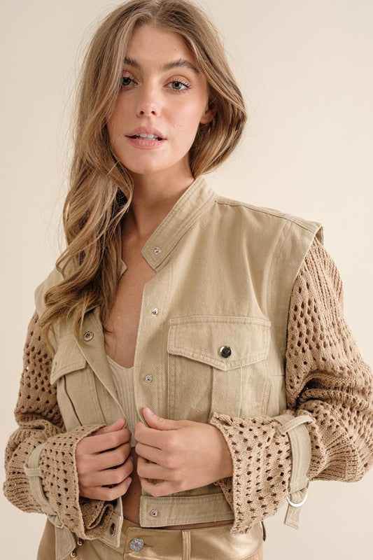 Twill Crop Crochet Jacket for Stylish Layering - Akana Style