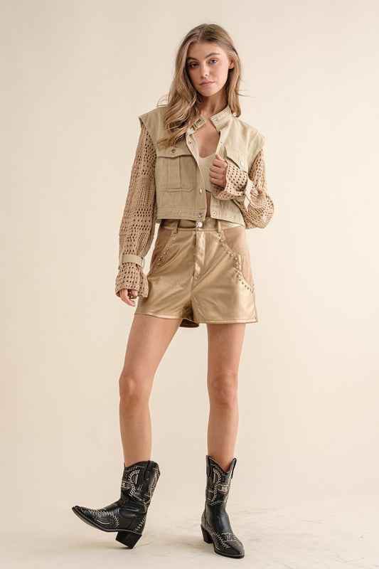 Twill Crop Crochet Jacket for Stylish Layering - Akana Style