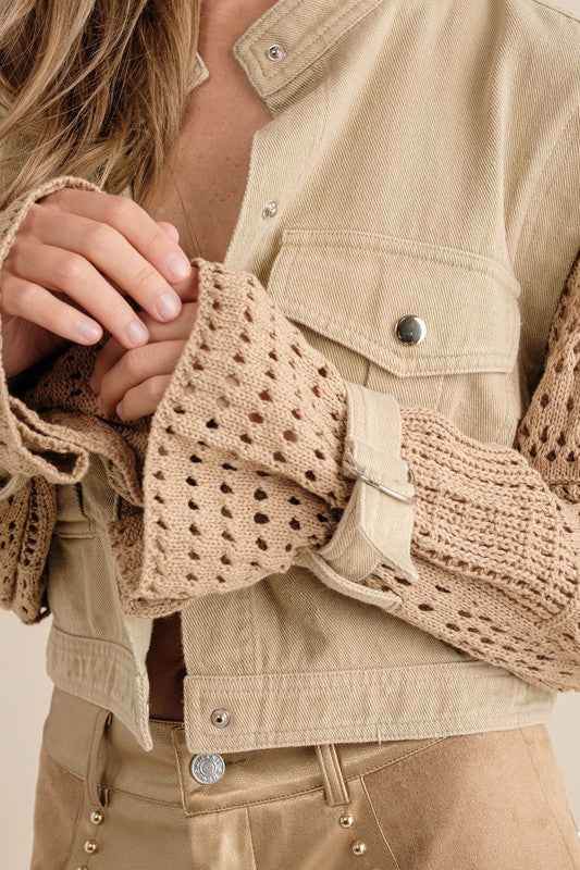 Twill Crop Crochet Jacket for Stylish Layering - Akana Style