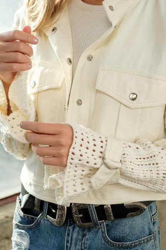 Twill Crop Crochet Jacket for Stylish Layering - Akana Style