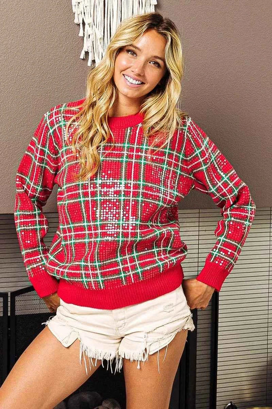 Clear Sequin Plaid Sweater