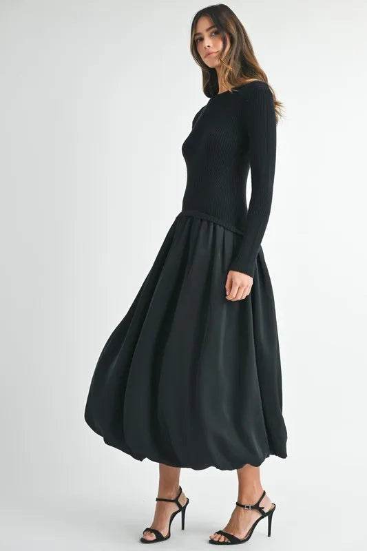 Ribbed Midi Sweater Dress in Poplin Mix for Effortless Style - Akana Style