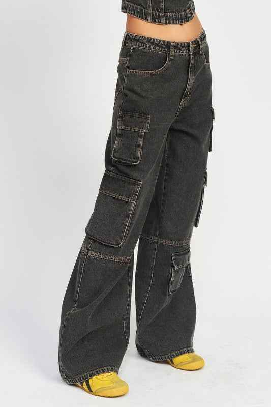 CARGO LOW WAIST JEANS - Akana Style