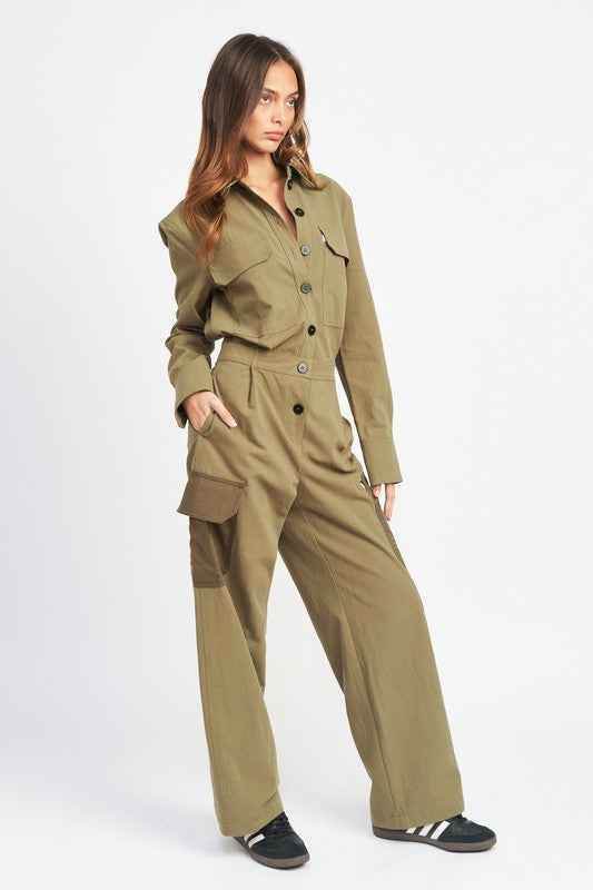 Button Down Cargo Jumpsuit for Stylish Versatility and Comfort - Akana Style