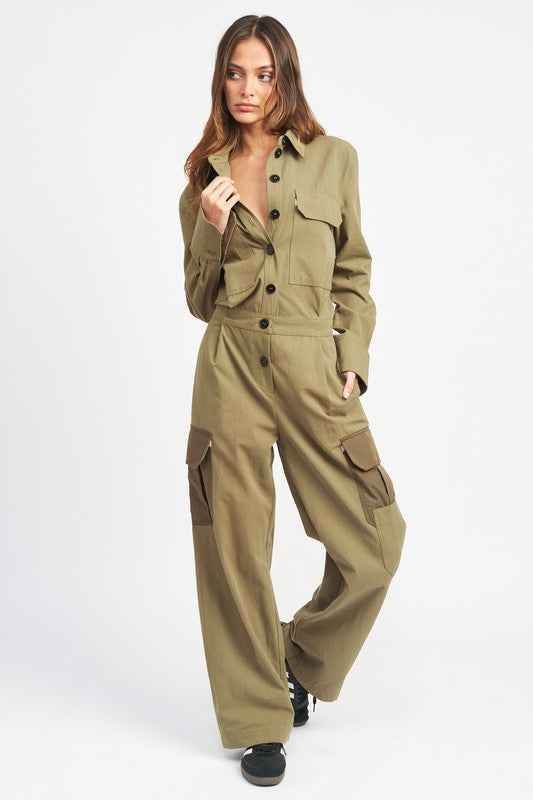 Button Down Cargo Jumpsuit for Stylish Versatility and Comfort - Akana Style