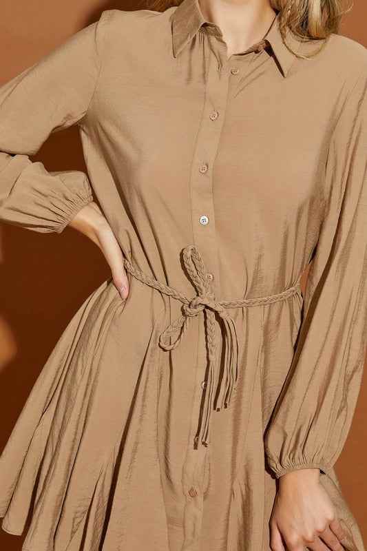 Twisted Belt Shirt Dress - Akana Style