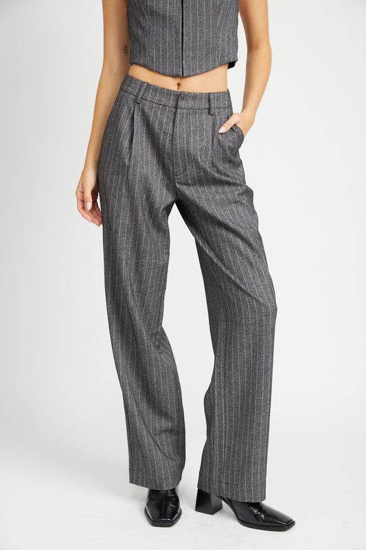 LOOSE FIT PINSTRIPE PANTS - Akana Style