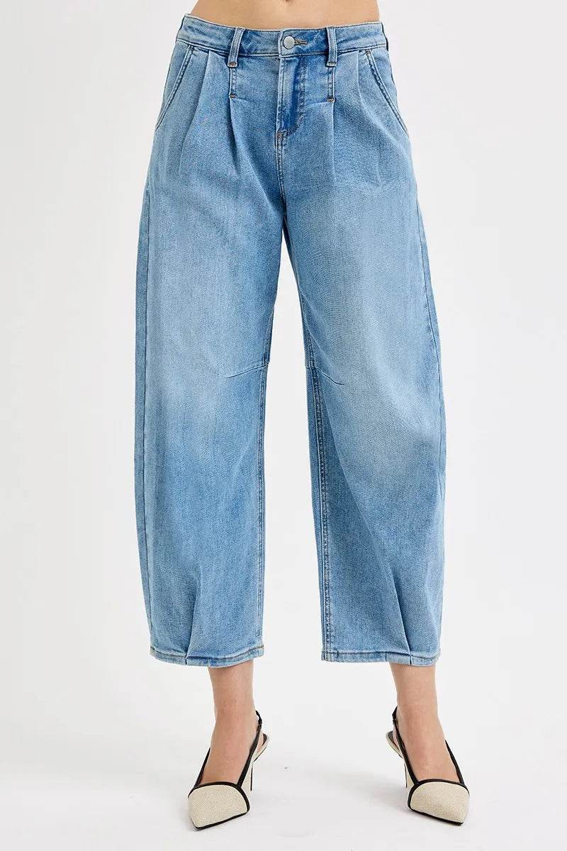 RISEN Plus Size Wide Leg Crop Jeans - Full Size Mid Rise Fit - Akana Style