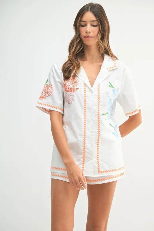 Embroidered Shirt and Shorts Set for Stylish Summer Outfits - Akana Style