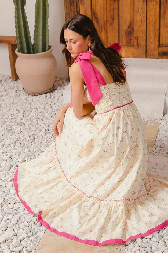 Ribbon Maxi Dress with Contrast Trim for Effortless Style - Akana Style