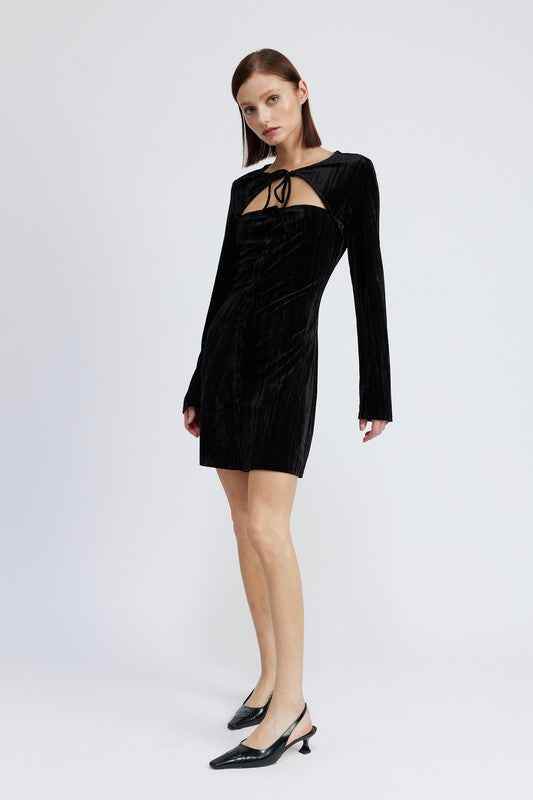 Long Sleeve Suede Mini Dress for Stylish Fall Fashion - Akana Style