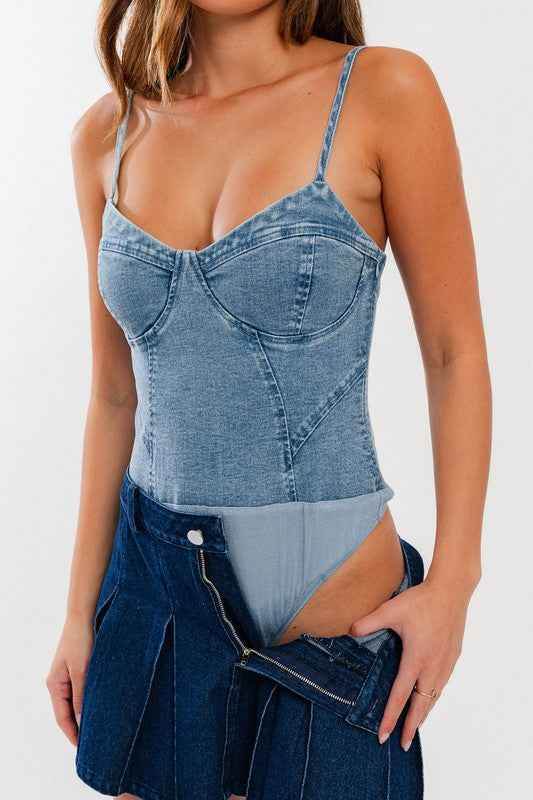 Denim Bustier Bodysuit - Akana Style