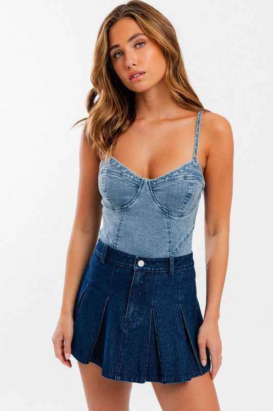 Denim Bustier Bodysuit - Akana Style