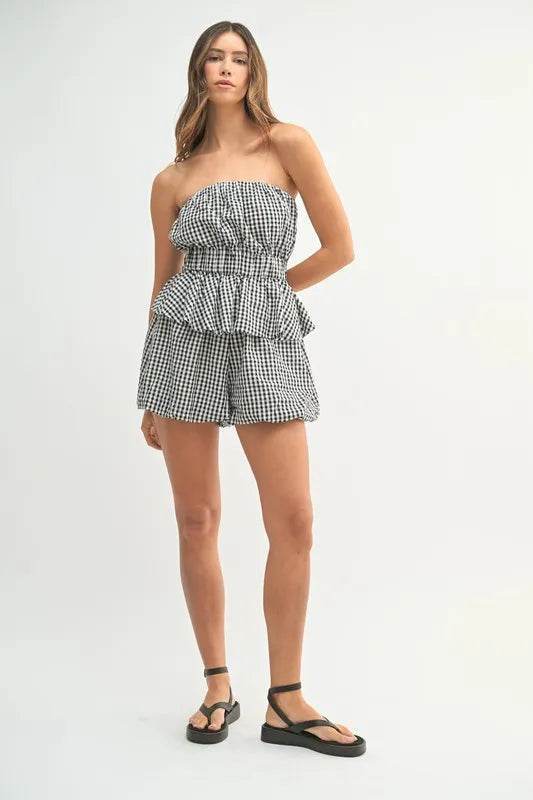 Gingham Tube Top Shorts Set for Effortless Summer Style - Akana Style