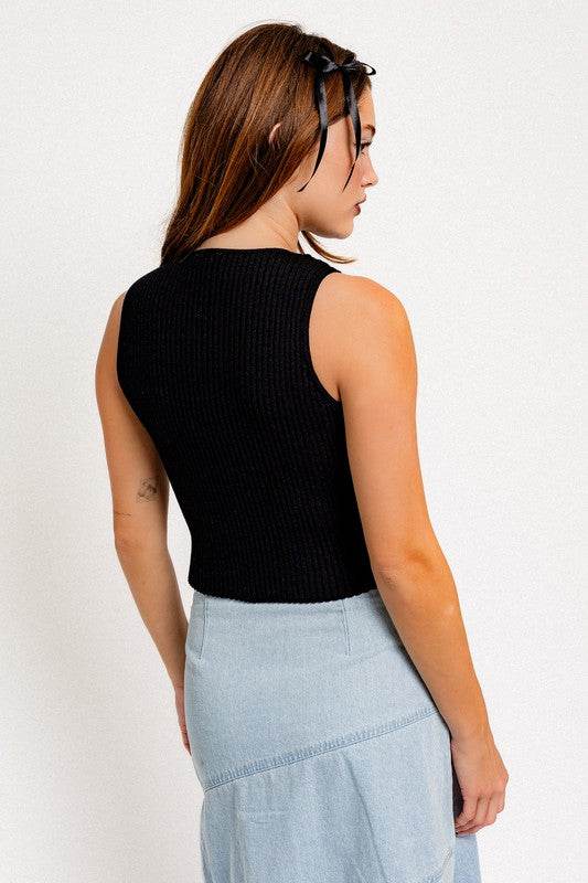 Satin Bow Detail Sweater Top - Stylish Sleeveless Design - Akana Style