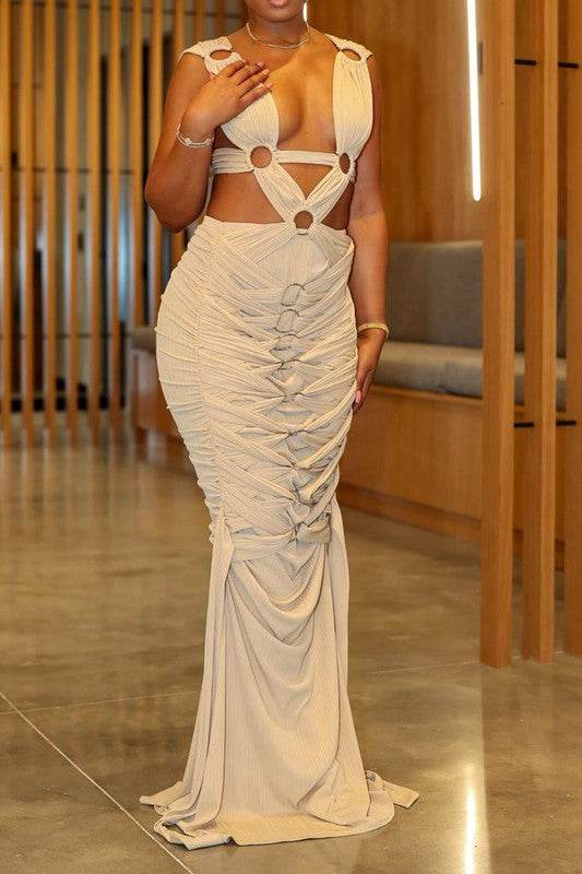 Sahara Mystique Gown - Elegant Pleated Dress for Timeless Style - Akana Style