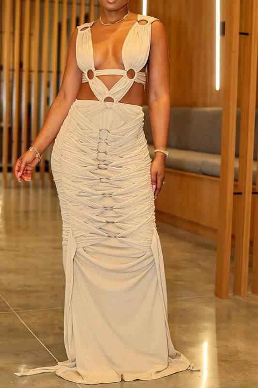 Sahara Mystique Gown - Elegant Pleated Dress for Timeless Style - Akana Style