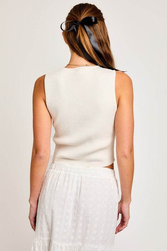 Satin Bow Detail Sweater Top - Stylish Sleeveless Design - Akana Style