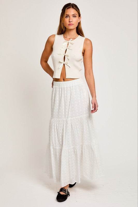 Satin Bow Detail Sweater Top - Stylish Sleeveless Design - Akana Style