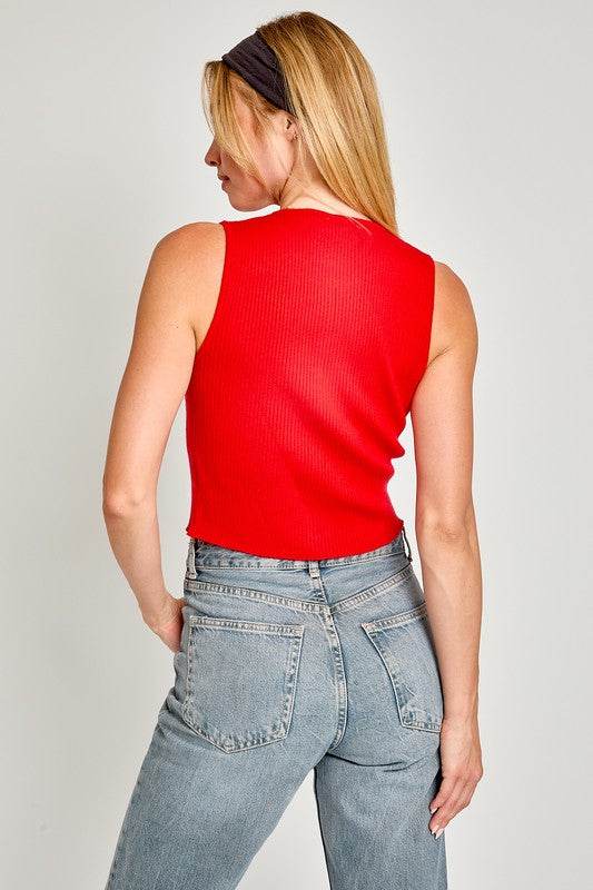 Satin Bow Detail Sweater Top - Stylish Sleeveless Design - Akana Style