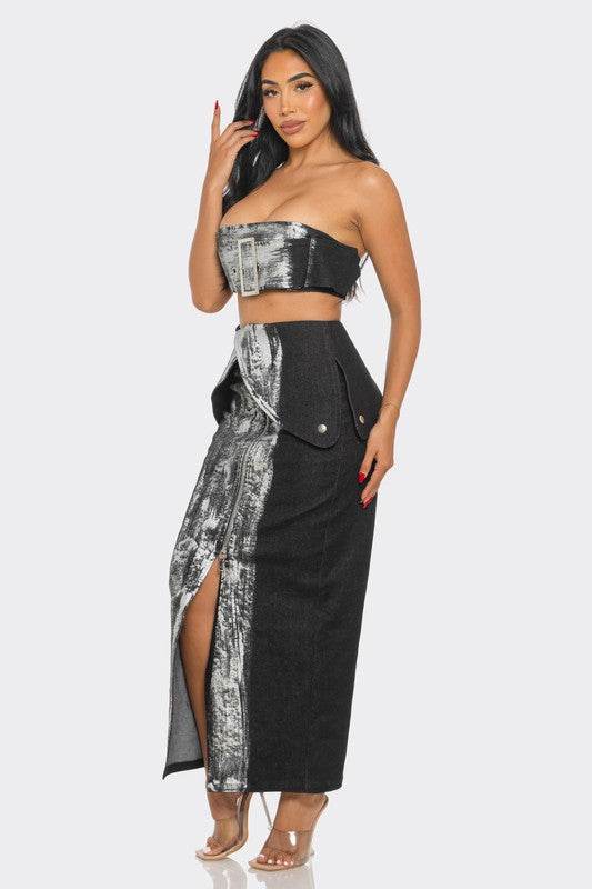 Urban Chic Metallic Skirt Set for Stylish Fashion Lovers - Akana Style