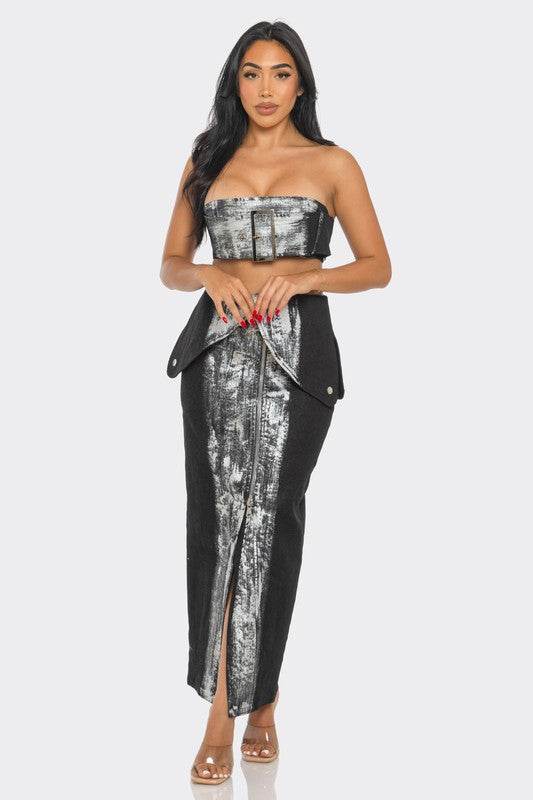 Urban Chic Metallic Skirt Set for Stylish Fashion Lovers - Akana Style