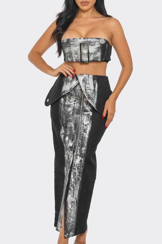 Urban Chic Metallic Skirt Set for Stylish Fashion Lovers - Akana Style