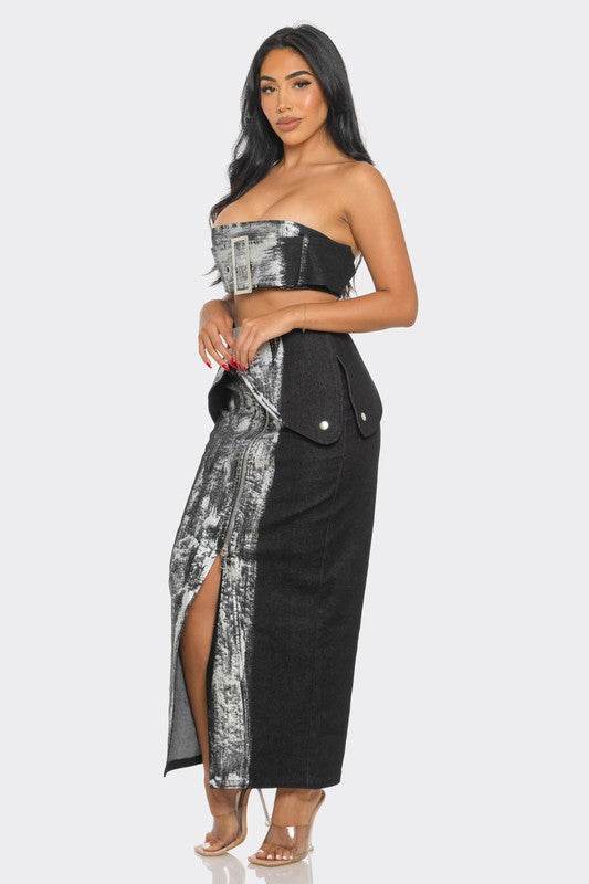 Urban Chic Metallic Skirt Set for Stylish Fashion Lovers - Akana Style