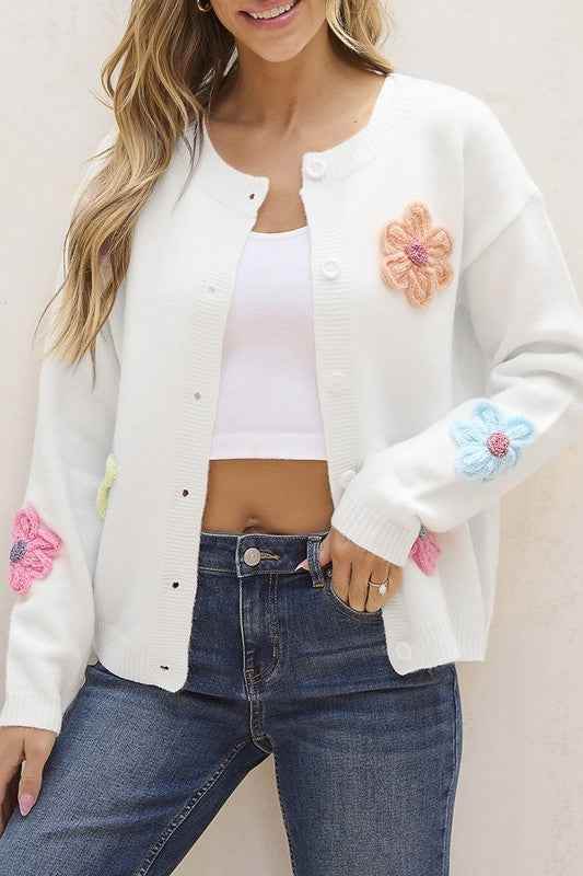 Cute Flower Cardigan: Stylish Button-Up Cardigan with Charming Floral Pattern - Akana Style