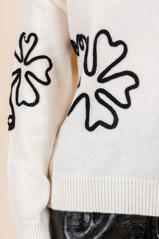 Plus Floral Embroidered Knit Sweater