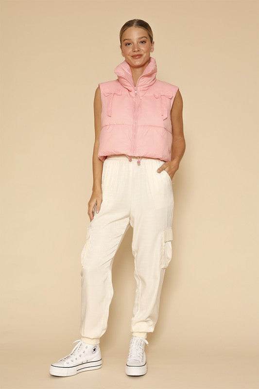 Bow cropped puffer vest - Akana Style