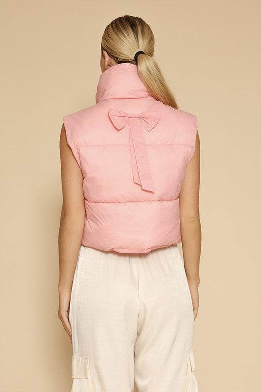 Bow cropped puffer vest - Akana Style