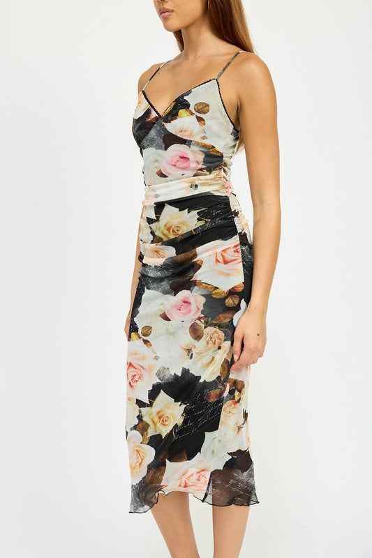 RUCHED MIDI V NECK DRESS - Akana Style