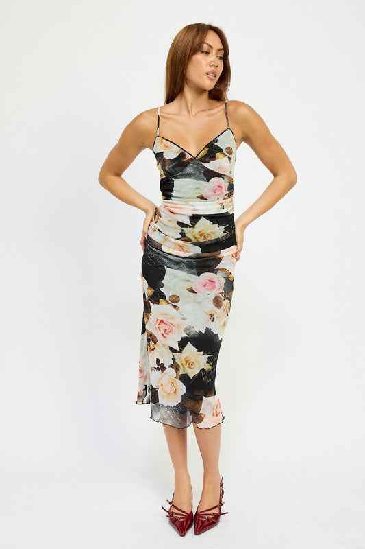 RUCHED MIDI V NECK DRESS - Akana Style