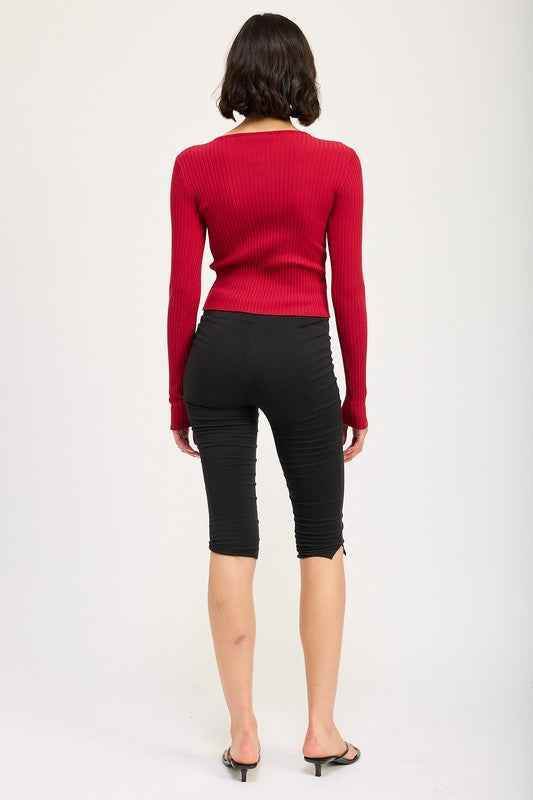 Long Sleeve Ribbed Top with Bow Detail - Stylish & Comfortable Fashion Essential - Akana Style