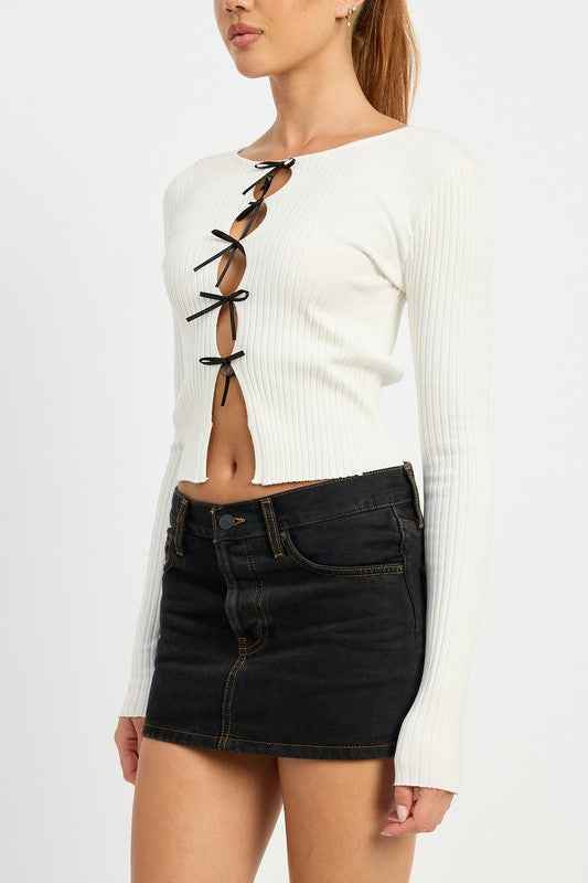 Long Sleeve Ribbed Top with Bow Detail - Stylish & Comfortable Fashion Essential - Akana Style