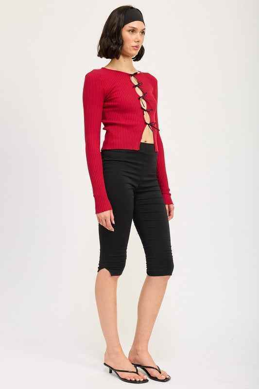 Long Sleeve Ribbed Top with Bow Detail - Stylish & Comfortable Fashion Essential - Akana Style
