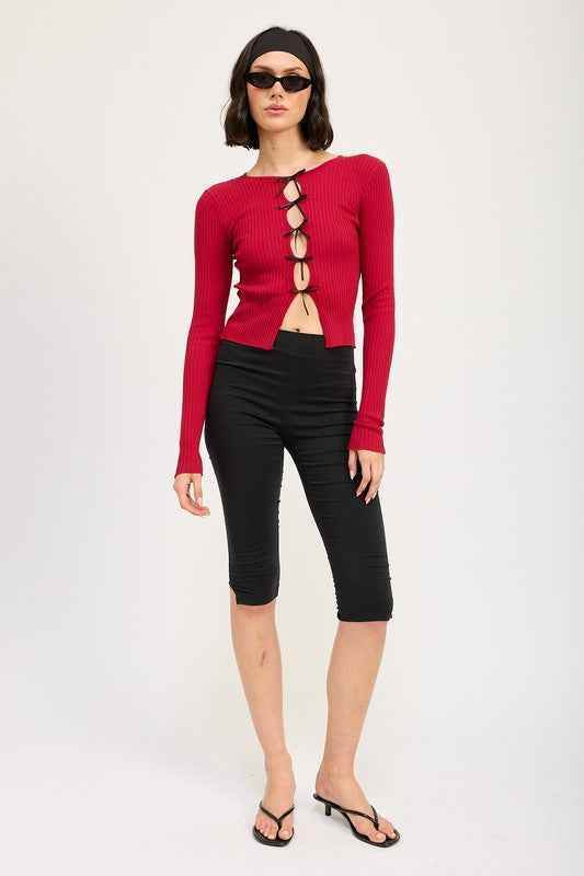 Long Sleeve Ribbed Top with Bow Detail - Stylish & Comfortable Fashion Essential - Akana Style