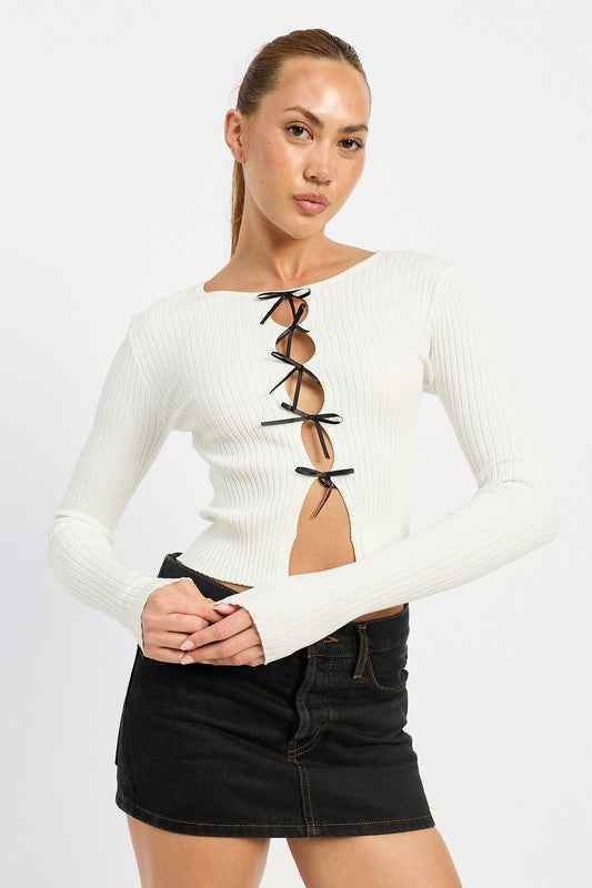 Long Sleeve Ribbed Top with Bow Detail - Stylish & Comfortable Fashion Essential - Akana Style