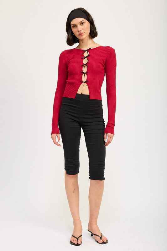 Long Sleeve Ribbed Top with Bow Detail - Stylish & Comfortable Fashion Essential - Akana Style
