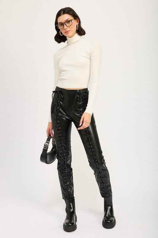 LACE UP LEATHER TROUSERS - Akana Style