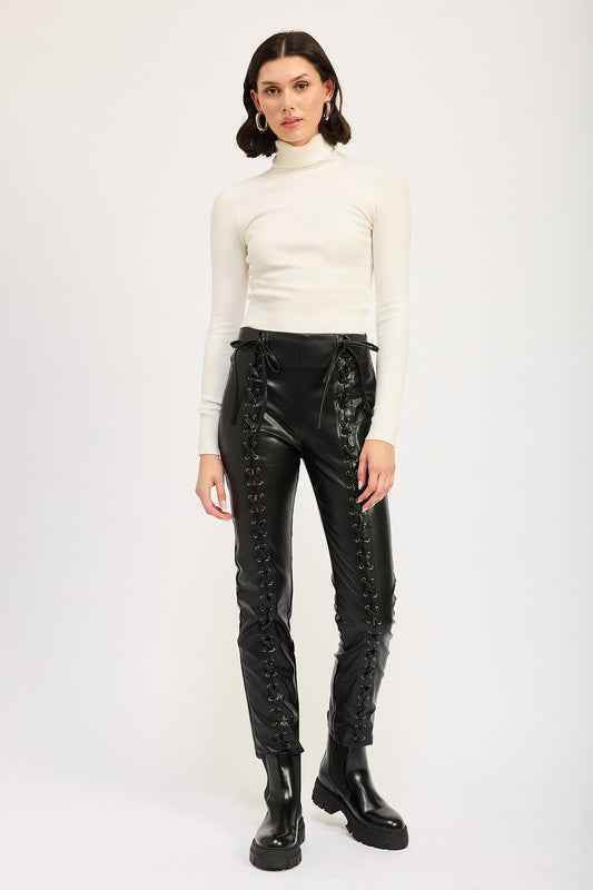 LACE UP LEATHER TROUSERS - Akana Style