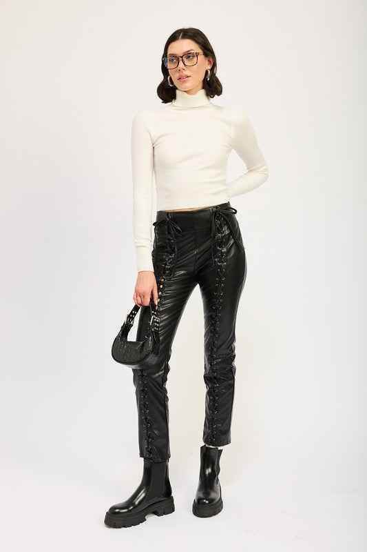 LACE UP LEATHER TROUSERS - Akana Style