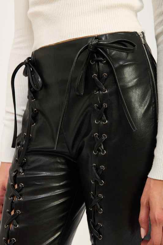 LACE UP LEATHER TROUSERS - Akana Style