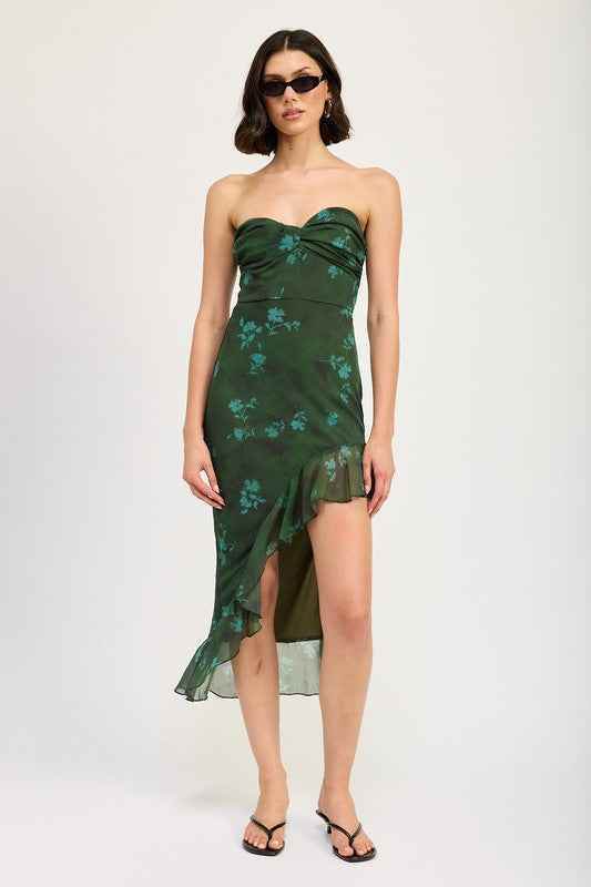 ASYMMETRICAL RUFFLE TUBE MAXI DRESS - Akana Style