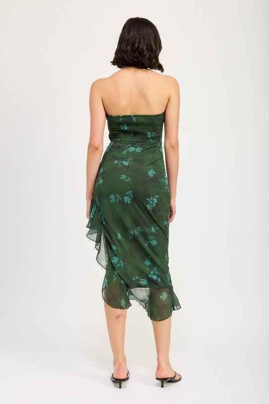 ASYMMETRICAL RUFFLE TUBE MAXI DRESS - Akana Style
