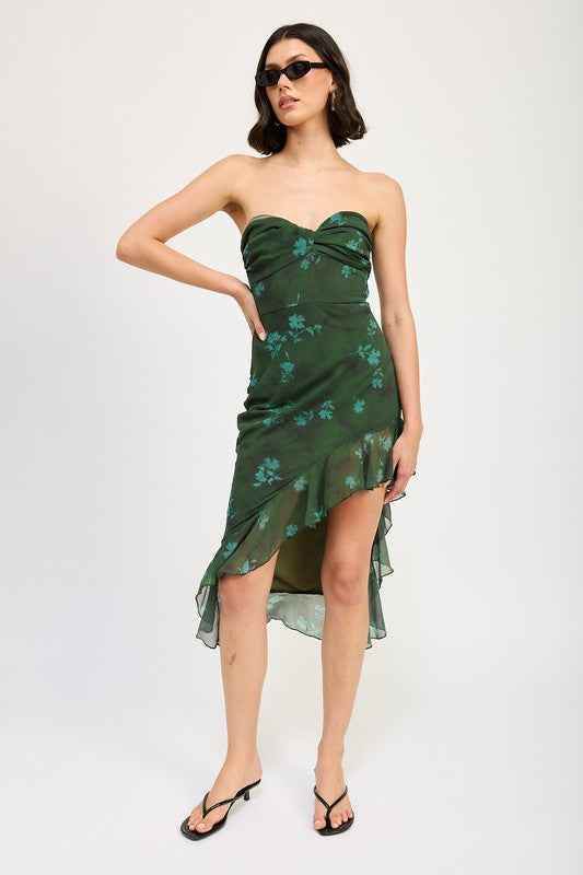 ASYMMETRICAL RUFFLE TUBE MAXI DRESS - Akana Style