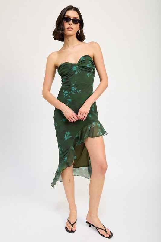 ASYMMETRICAL RUFFLE TUBE MAXI DRESS - Akana Style