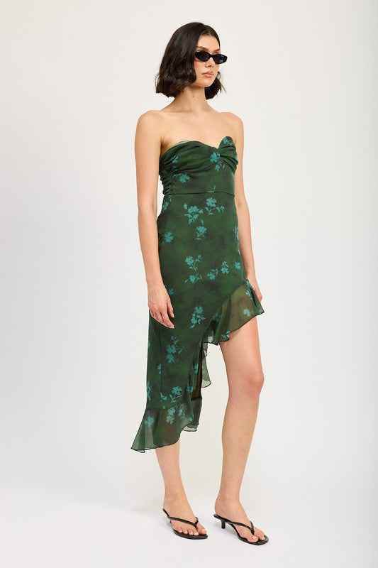 ASYMMETRICAL RUFFLE TUBE MAXI DRESS - Akana Style